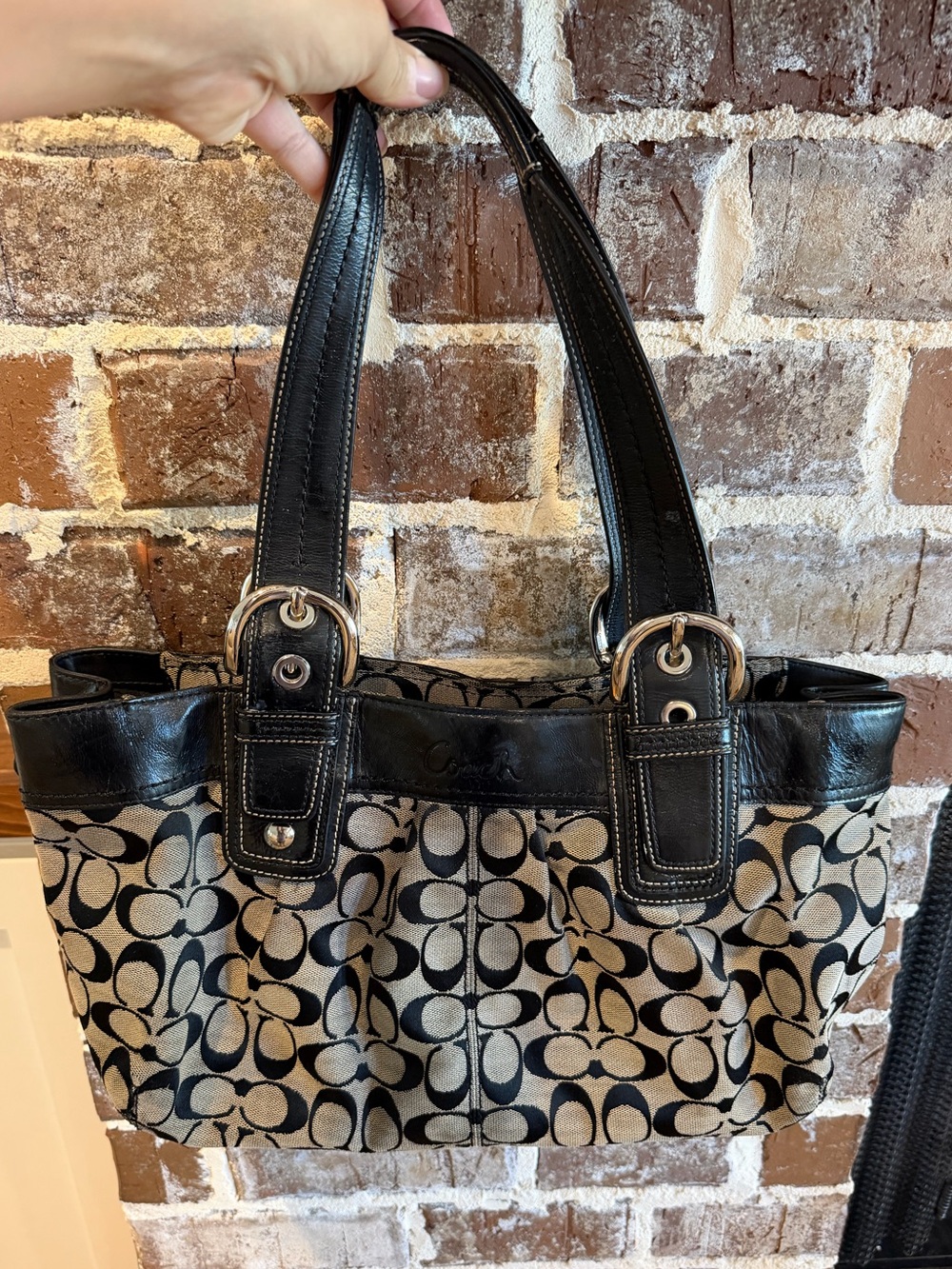 Coach Black and Beige Signature Canvas Tote
